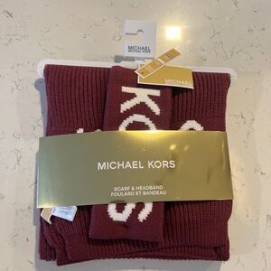 NWT Michael Kors Burgundy Scarf & Headband Set